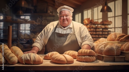  The portrait of an elderly baker in his retro bakery, surrounded by delicious pastries and bread, reflecting his lifelong passion for baking. Generative Ai.