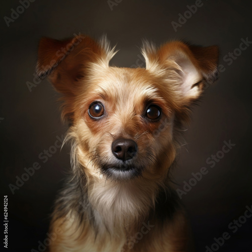 Studio portrait of a dog on a dark background. Close-up of a pet. A sweet, loyal pet. 