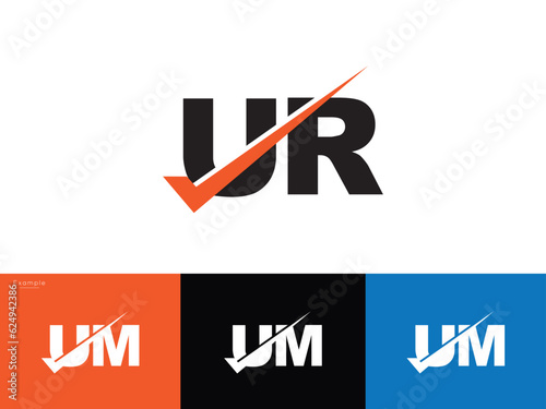 ur ru Logo Icon, Initial ur Checkmark Logo Letter
