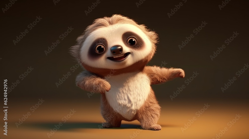 Fototapeta premium adorable sloth dancing. Created with generative AI. 