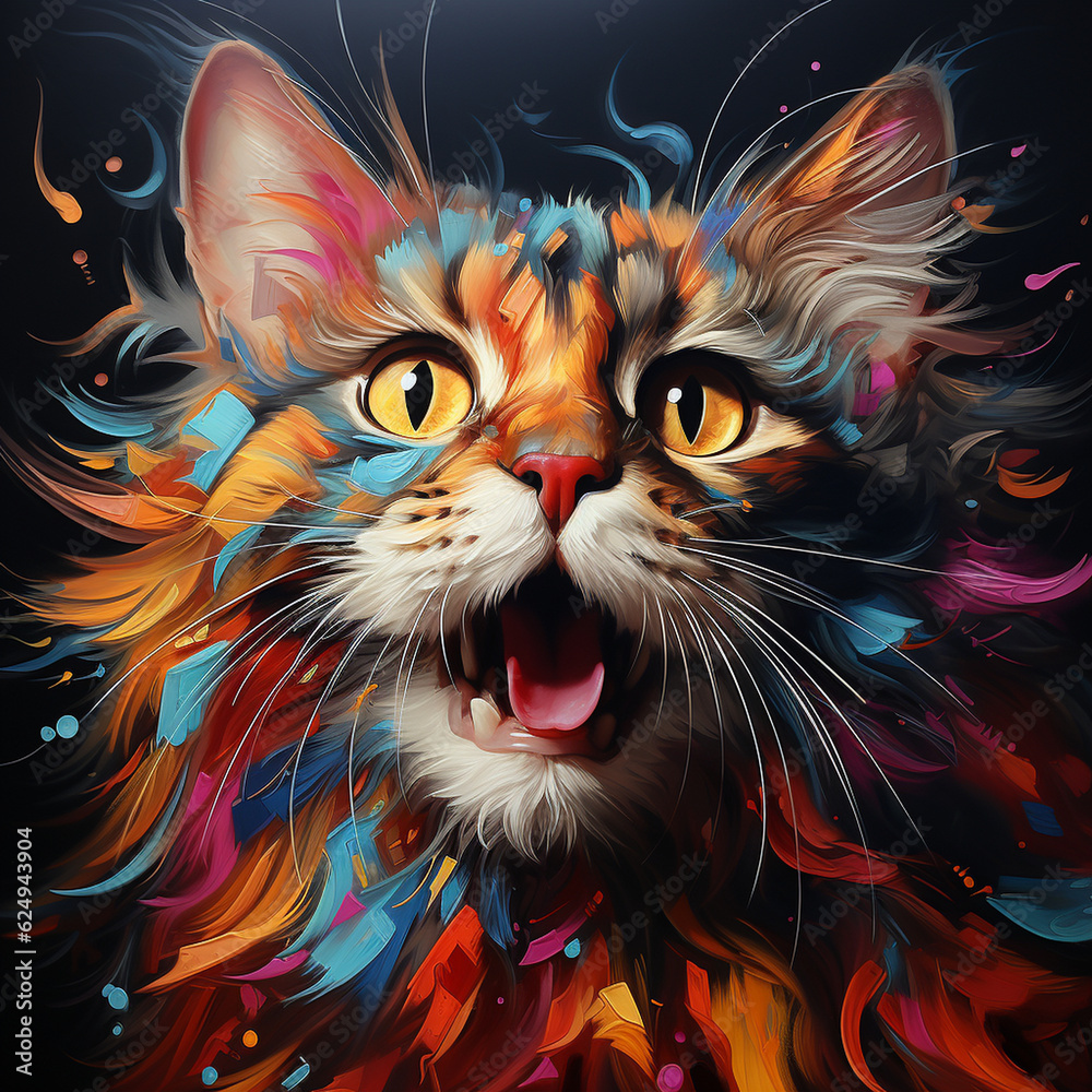 An energetic and majestic cat art