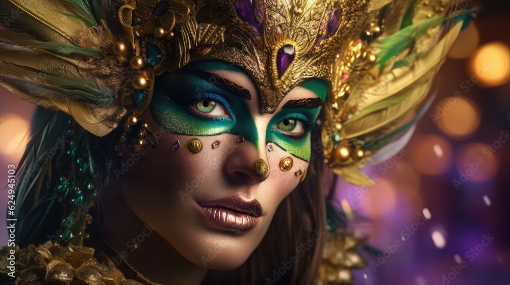 Beautiful woman with ethnic mask. Created with Generative AI. Beautiful woman with ethnic mask. Created with Generative AI.