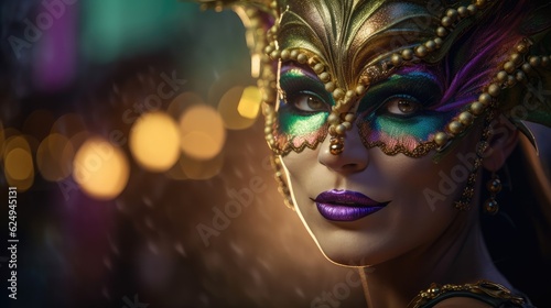Beautiful woman with ethnic mask. Created with Generative AI.
