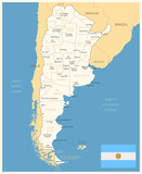 Argentina - detailed map with administrative divisions and country flag. Vector illustration