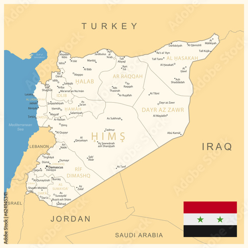 Syria - detailed map with administrative divisions and country flag. Vector illustration © gt29