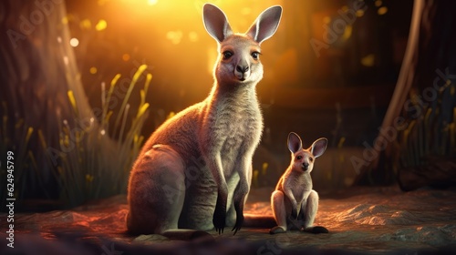 Kangaroo with the baby,  cartoon style. Created with Generative AI. © lchumpitaz