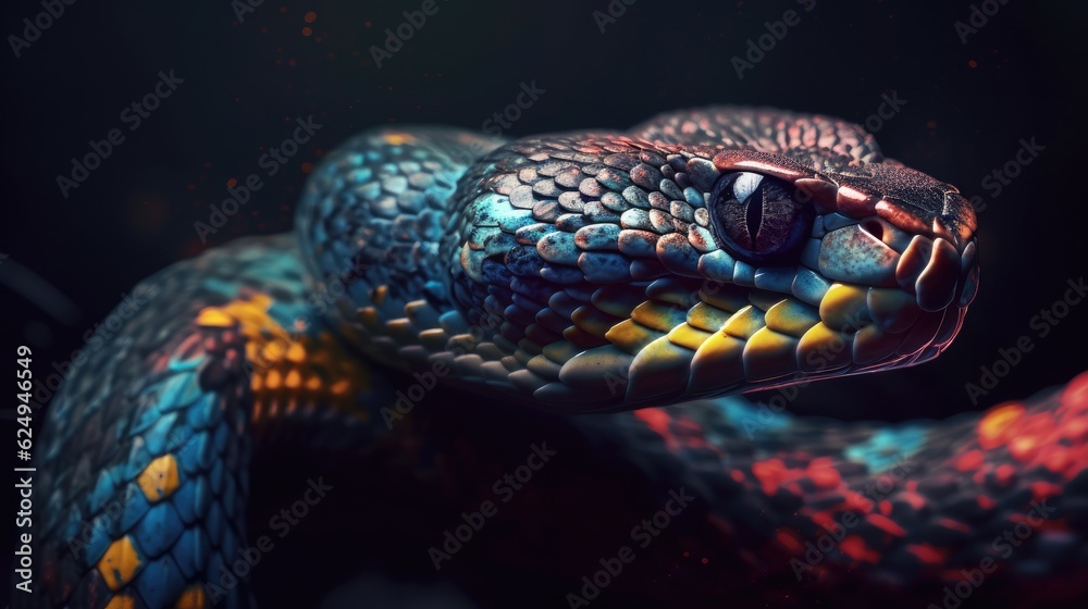 Colorful snake. Created with Generative AI. Colorful snake. Created with Generative AI.