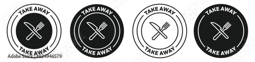 take away food vector icon stamp. takeout restaurant logo.