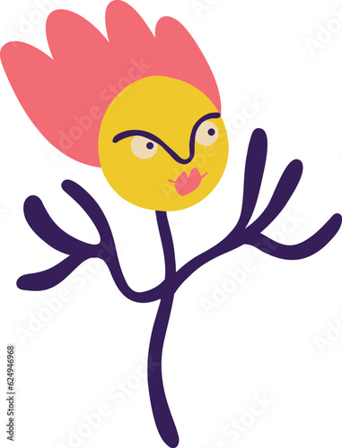 A strange fairy-tale yellow creepy flower with an indignant face.