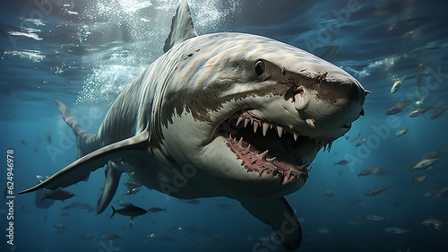 big deadly shark on the bottom of the ocean. Generative Ai © Miljan Živković