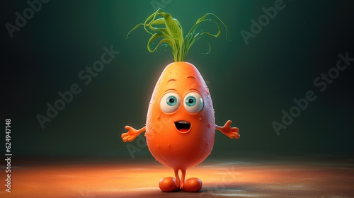 Carrot. Cute vegetable character. Created with Generative AI.	
