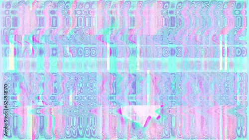 Noisy holographic glitch screen loop animation, retro technology motion graphics.