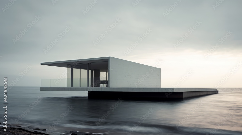 Zen Minimalism: Ethereal White House Floating On The Ocean Zen Minimalism: Ethereal White House Floating On The Ocean