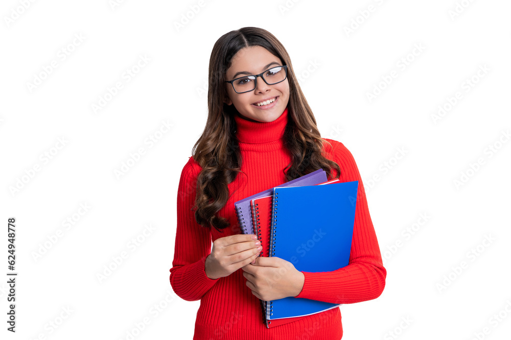 school girl with workbook for homework study to get knowledge and education school girl with workbook for homework study to get knowledge and education