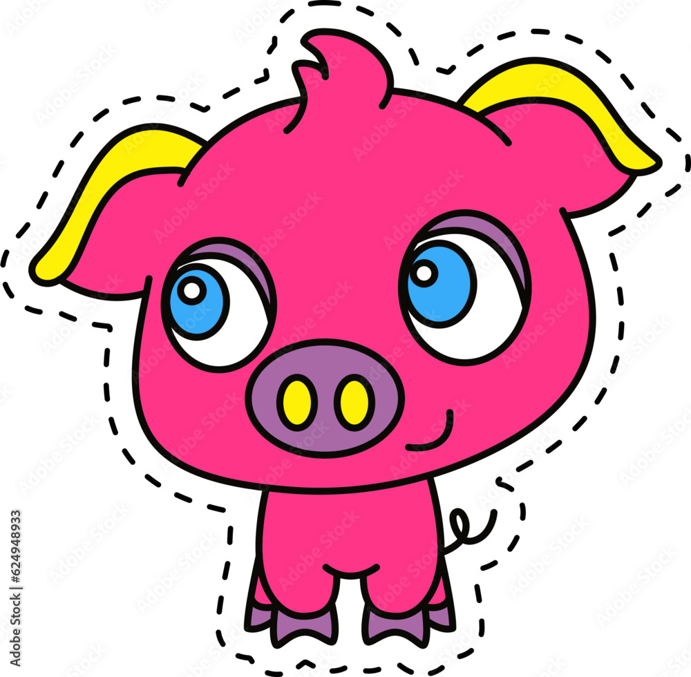 Cute kawaii sticker. Lineal icon with white outline Cute kawaii sticker. Lineal icon with white outline