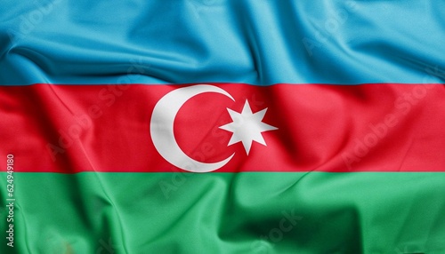flag of Azerbaijan with folds with visible satin texture