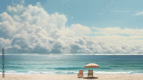 Sun loungers and an umbrella by the beach. AI generated ©  AKA-RA