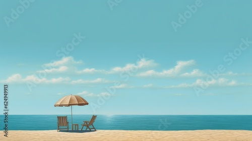 Sun loungers and an umbrella by the beach. AI generated