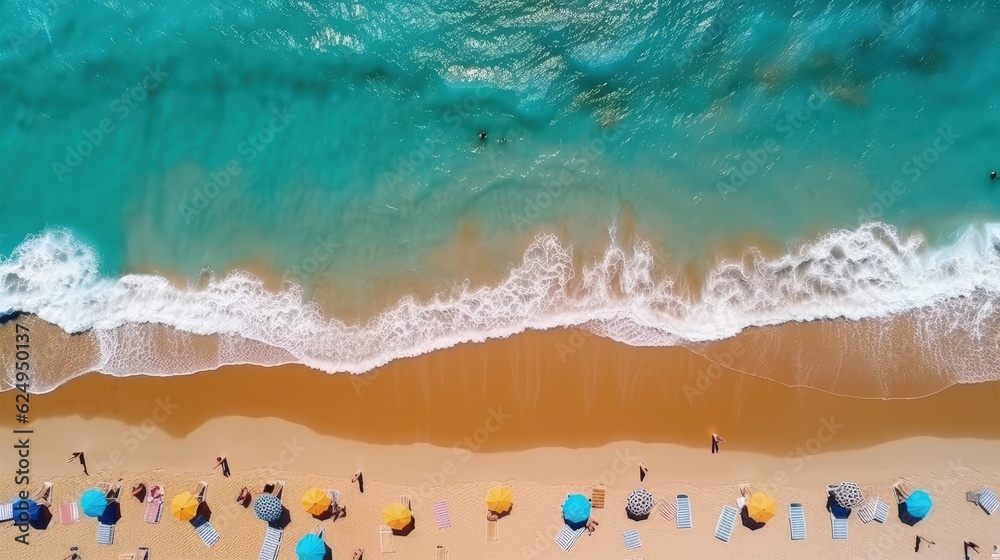 A bird's eye view of the beach and the ocean. AI generated