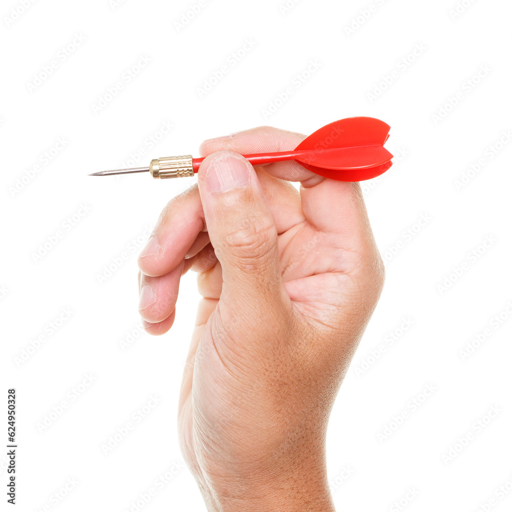 Hand holding red dart isolated on white background Hand holding red dart isolated on white background