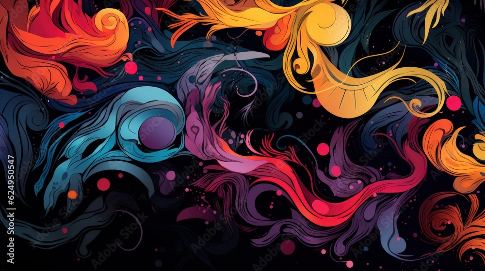 Conceptual Surreal Wallpaper. Colorful Floral Texture. Digital Art Backdrop. Generative AI illustration.