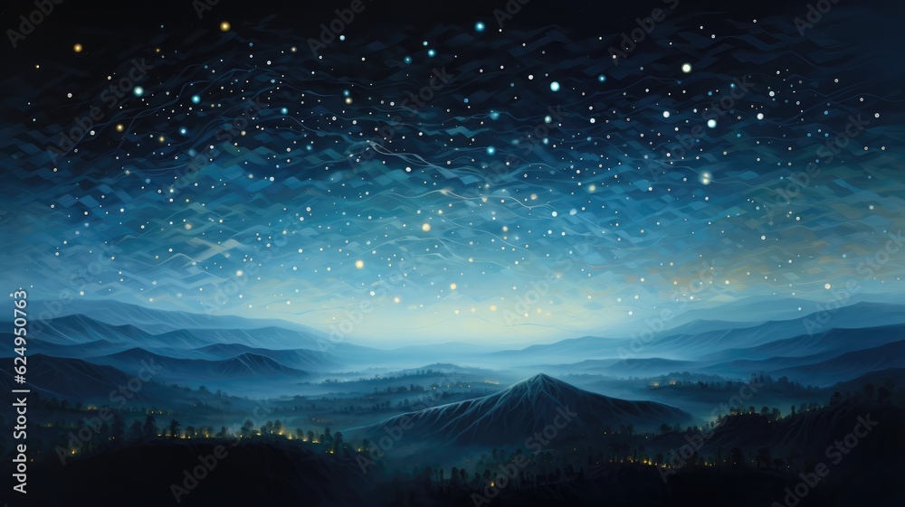 Delicate dots of paint converge to form a breathtaking landscape, reminiscent of a starry night. Generative AI