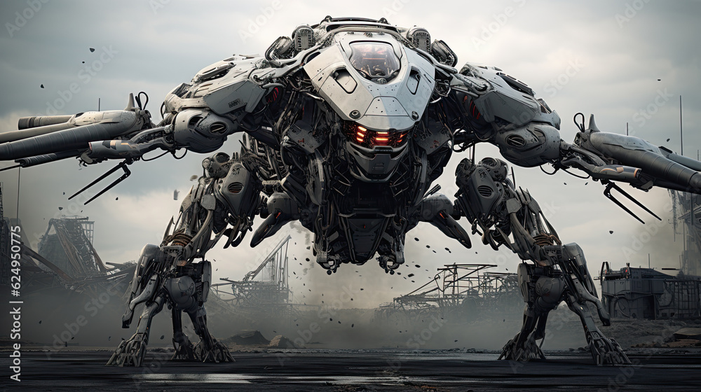 Fototapeta premium illustration of war robot - AI generated image.