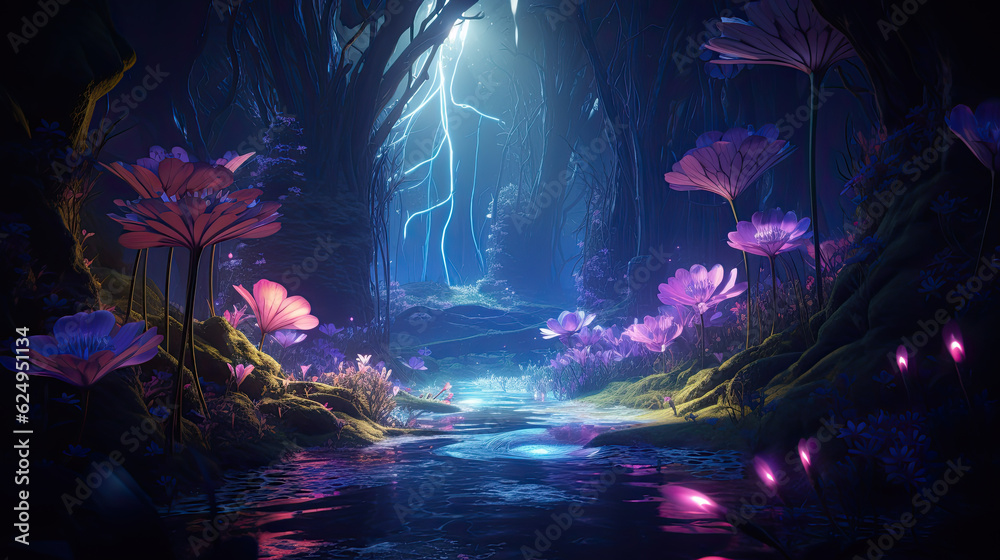 Fototapeta premium Illustration of fantasy forest - AI generated image.