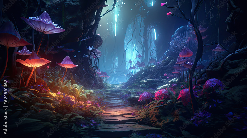 Obraz premium Illustration of fantasy forest - AI generated image.