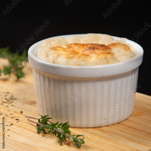 tender cheese soufflé baked in the oven 