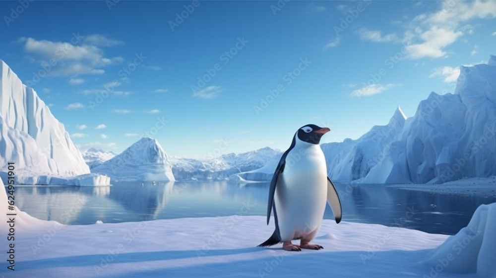 penguin on iceberg - obrazy, fototapety, plakaty 