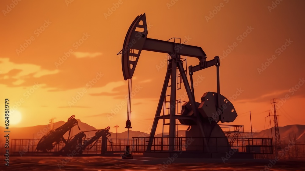 An oil pump at sunset. AI generated