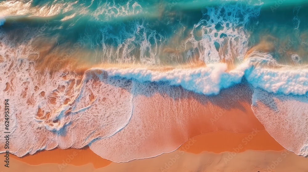 Aerial view of ocean waves. Aerial photography. AI generated