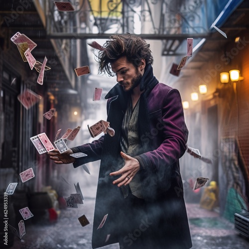 Fictional character, Portrait of a man with cards, Generative AI