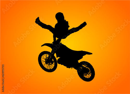 motocross, piloto, vector, silueta, moto racer, atardecer