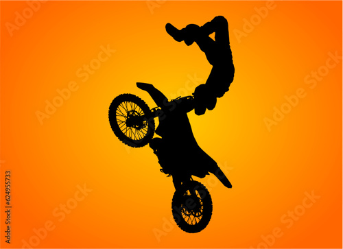 motocross, piloto, vector, silueta, moto racer, atardecer