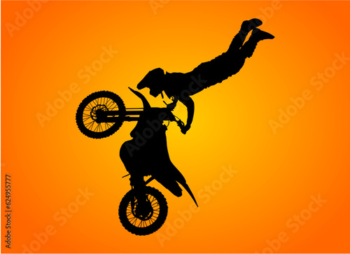 motocross, piloto, vector, silueta, moto racer, atardecer