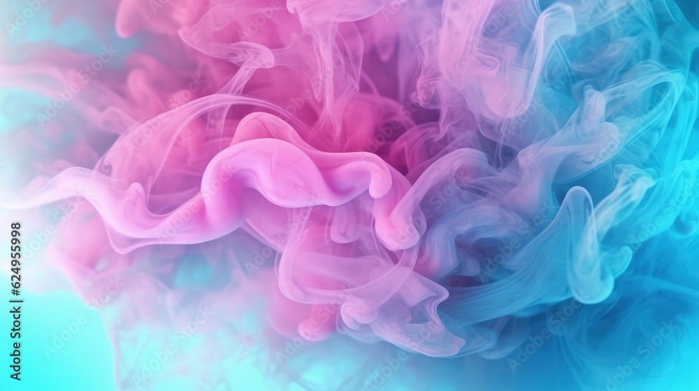 Dreamy pastel teal and pink smoke on abstract background. Digital ai art