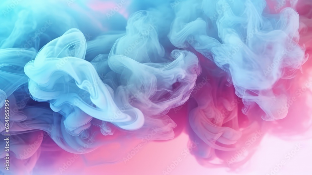 Dreamy pastel teal and pink smoke on abstract background. Digital ai art