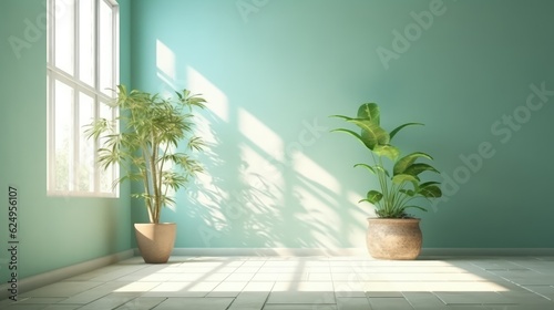 Empty interior with soft walls with a plant on the floor. Digital ai art