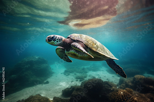 Big turtle diving in the ocean  generative AI