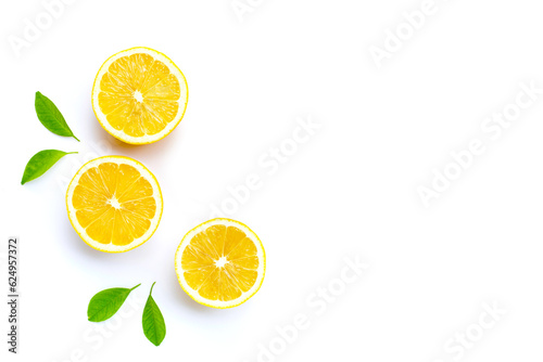 Fresh lemon on white background.