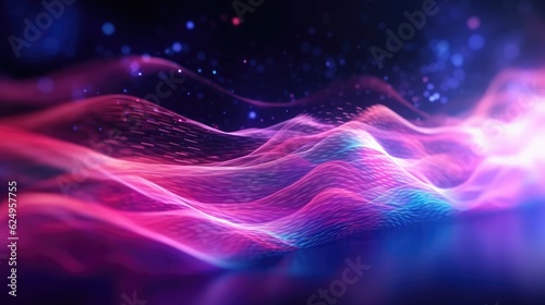 Abstract futuristic background with pink blue glowing neon. Generative AI
