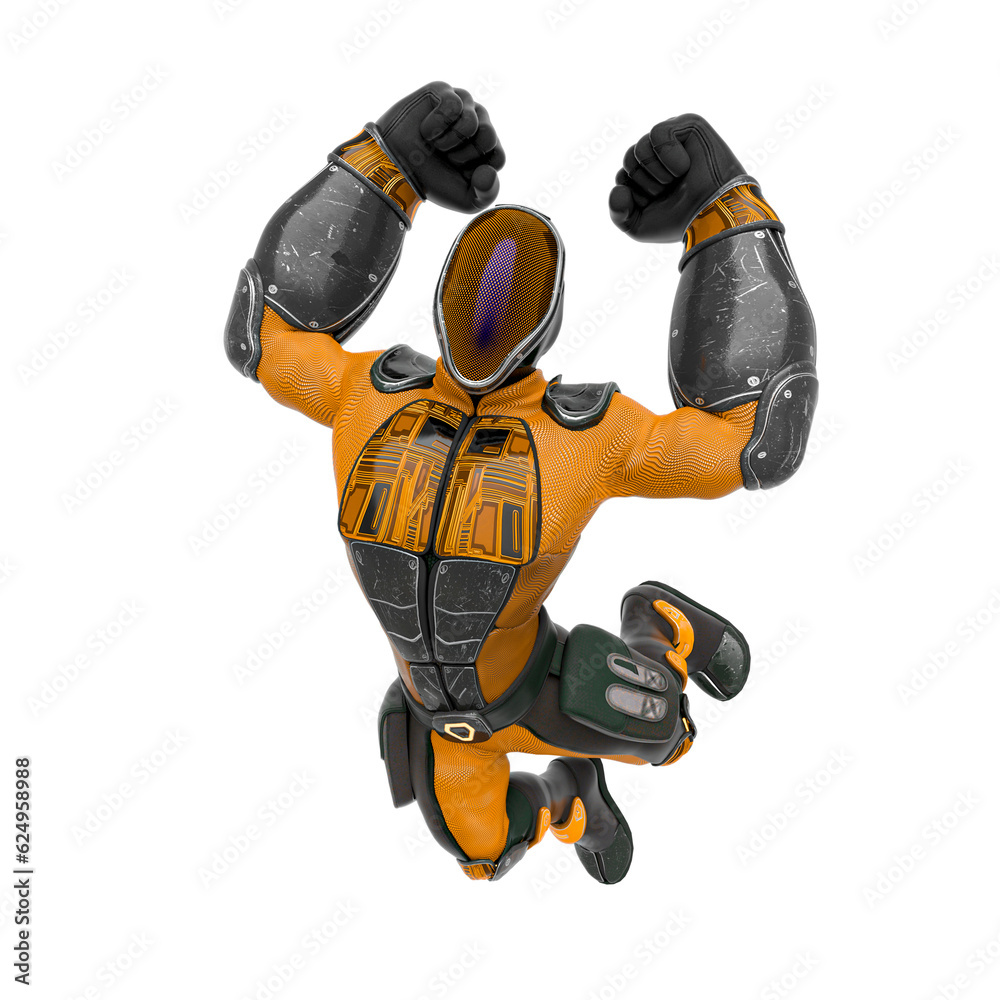 Naklejka premium future astronaut cartoon is jumping up to smash