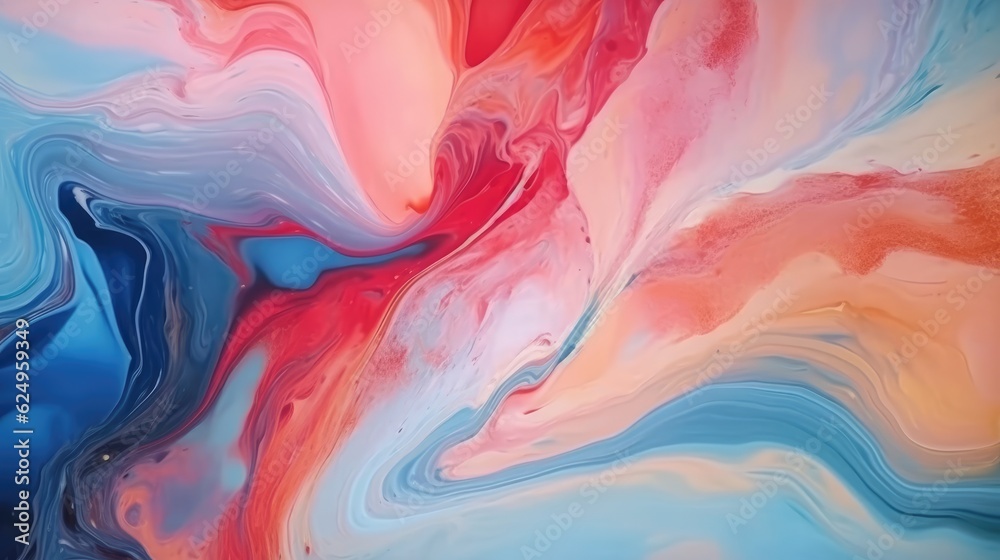 Colorful pastel swirl of blue and pink marble, abstract background. Generative AI