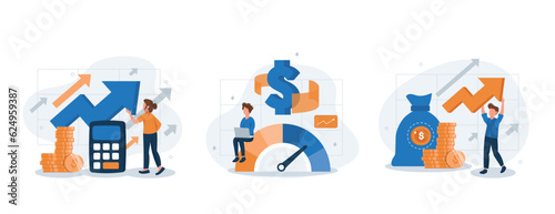 Cost optimization concept set. Idea of financial and marketing strategy. Cost and income balance. Spending and cost reduction, while maximizing business value. Isolated flat illustration vector