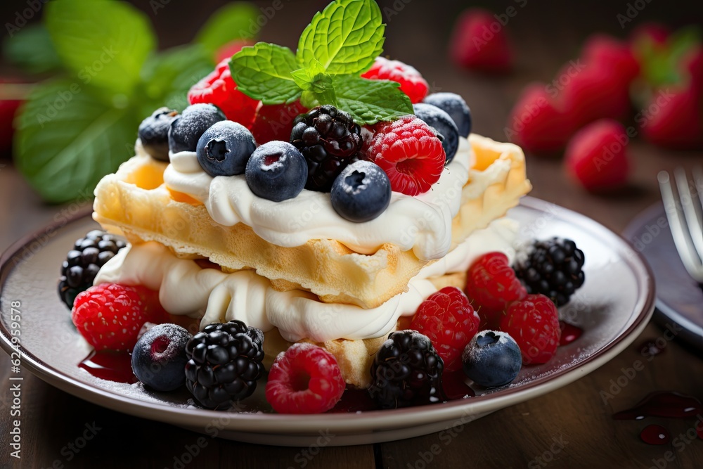 waffle with ice cream and fresh berries waffle with ice cream and fresh berries