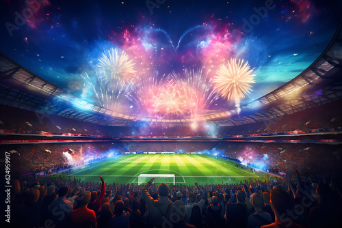 view inside soccer stadium with Fans on stadium game and audiences people celebration
