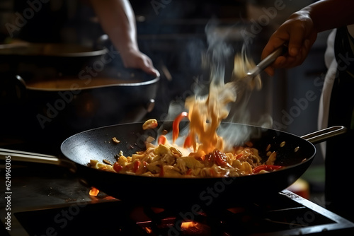 Close up view of chef's hands cooking