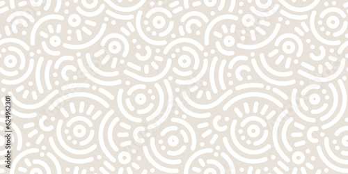 Seamless doodle geometric pattern. Abstract modern background with circles and curves. Hipster Memphis style.